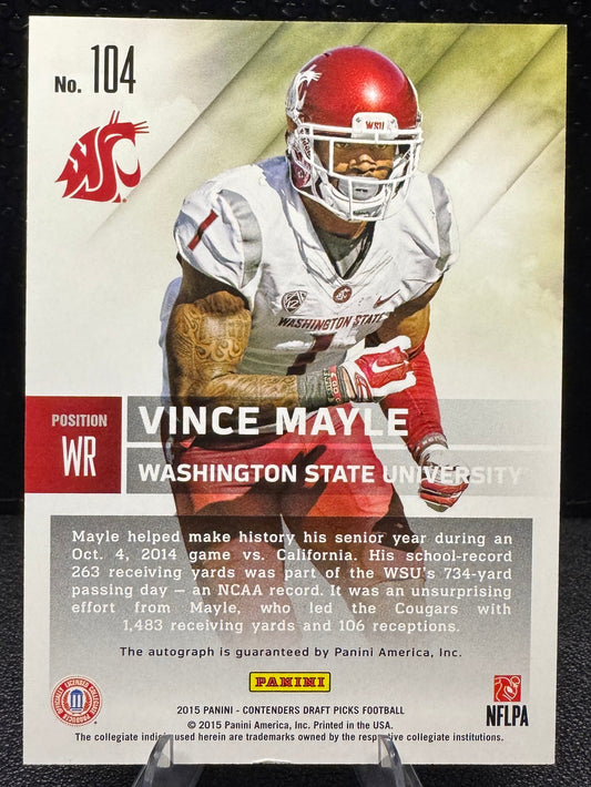 2015 Panini Contenders Draft Picks 104A Vince Mayle AU RC - 787 Hobby House