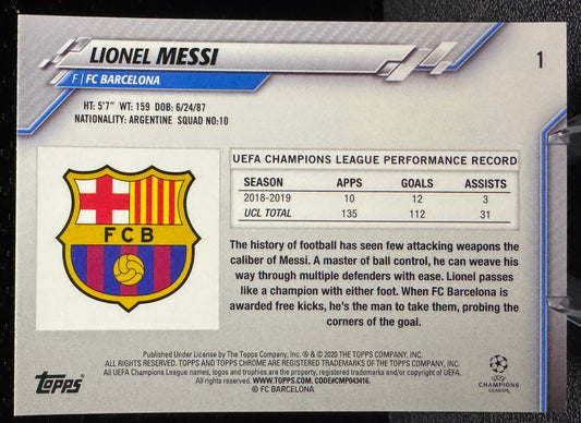2019-20 Topps Chrome Sapphire UEFA Champions League #1 Lionel Messi