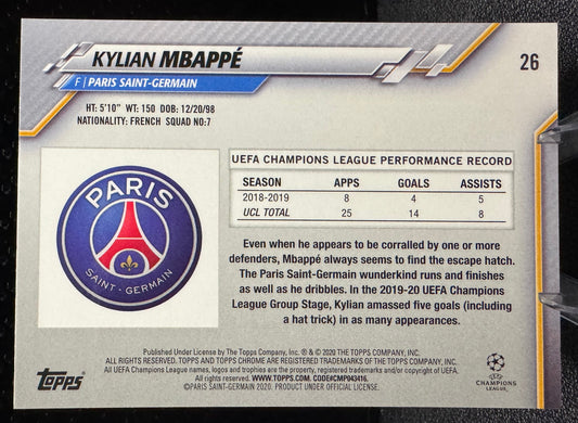 2019-20 Topps Chrome Sapphire UEFA Champions League #26 Kylian Mbappe