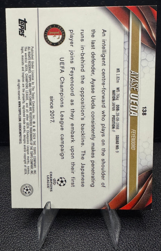 2023 - 24 Topps Chrome UEFA Club Competitions 138 Ayase Ueda Aqua Prism Refractor Feyenoord - 787 Hobby House