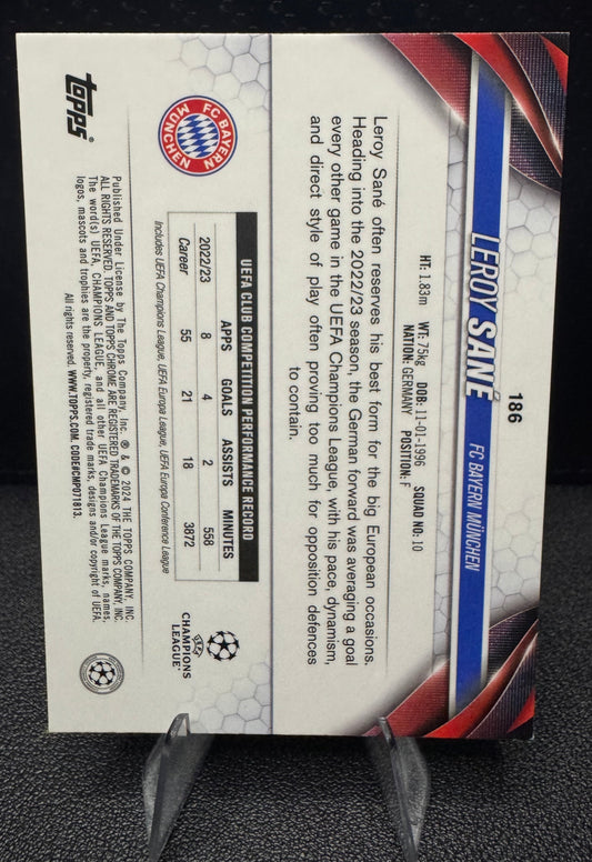 2023 - 24 Topps Chrome UEFA Club Competitions 186 Leroy Sané Aqua Prism Refractor FC Bayern Munchen - 787 Hobby House