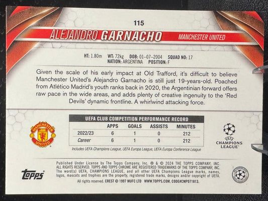 2023-24 Topps Chrome UEFA Club Competitions Future Stars 115 Alejandro Garnacho - 787 Hobby House