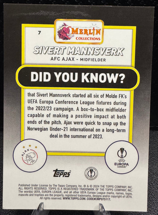 2023-24 Merlin UEFA Club Competitions Neon Green Shimmer Refractors #7 Sivert Mannsverk RC 295/399