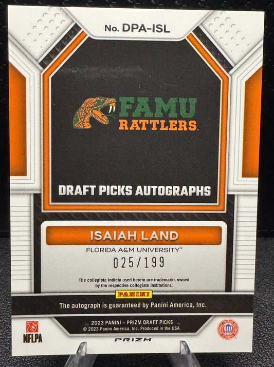 2023 Panini Prizm Draft Picks Draft Picks Autographs Red 93 Isaiah Land 25/199 - 787 Hobby House