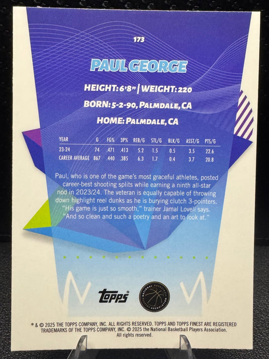 2024 - 25 Finest Sky Blue Refractors 173 Paul George Philadelphia 76ers - 787 Hobby House