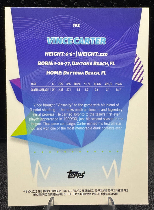 2024 - 25 Finest Sky Blue Refractors 192 Vince Carter Toronto Raptors - 787 Hobby House