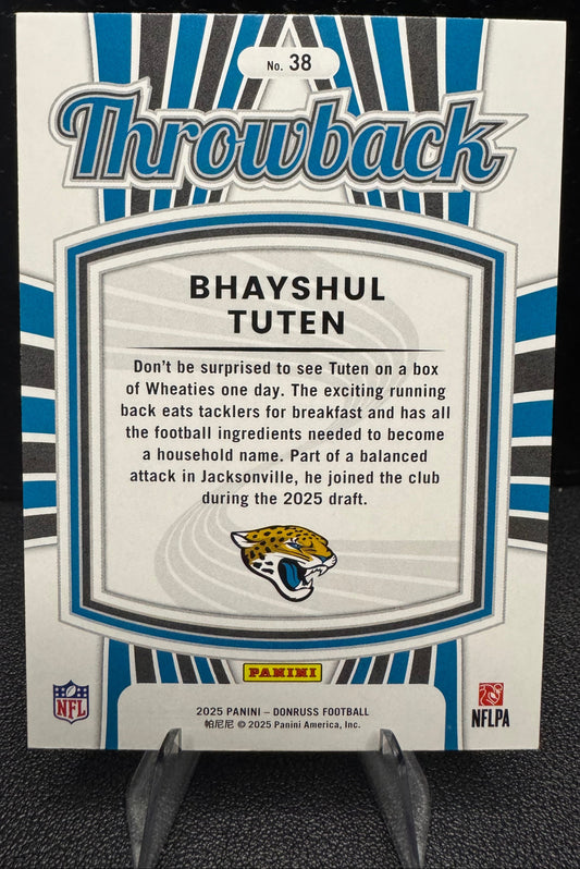 2025 Donruss 38 Bhayshul Tuten Rated Rookies Throwback Jacksonville Jaguars - 787 Hobby House