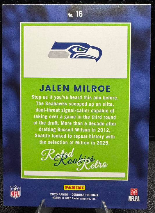 2025 Donruss Rated Rookies Retro 16 Jalen Milroe RC Seattle Seahawks - 787 Hobby House