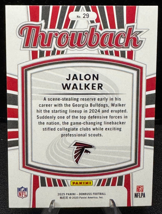 2025 Donruss Rated Rookies Throwback 29 Jalon Walker RC Atlanta Falcons - 787 Hobby House