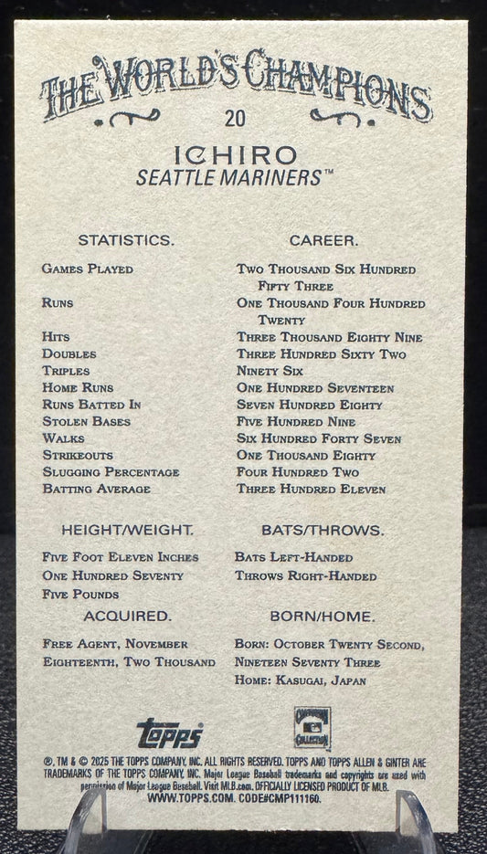2025 Topps Allen & Ginter 20 Ichiro Mini Black Border - 787 Hobby House