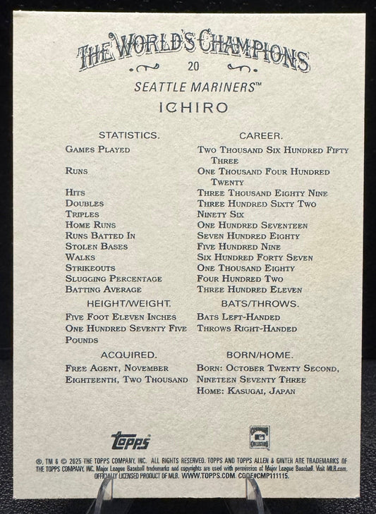 2025 Topps Allen & Ginter 20 Ichiro Seattle Mariners - 787 Hobby House