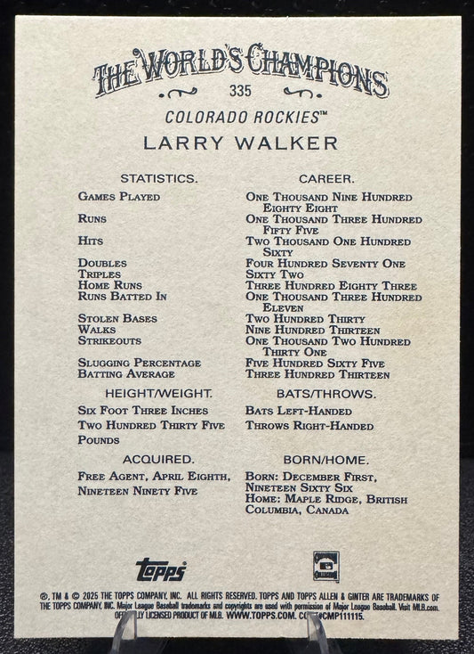 2025 Topps Allen & Ginter 335 Larry Walker Colorado Rockies - 787 Hobby House