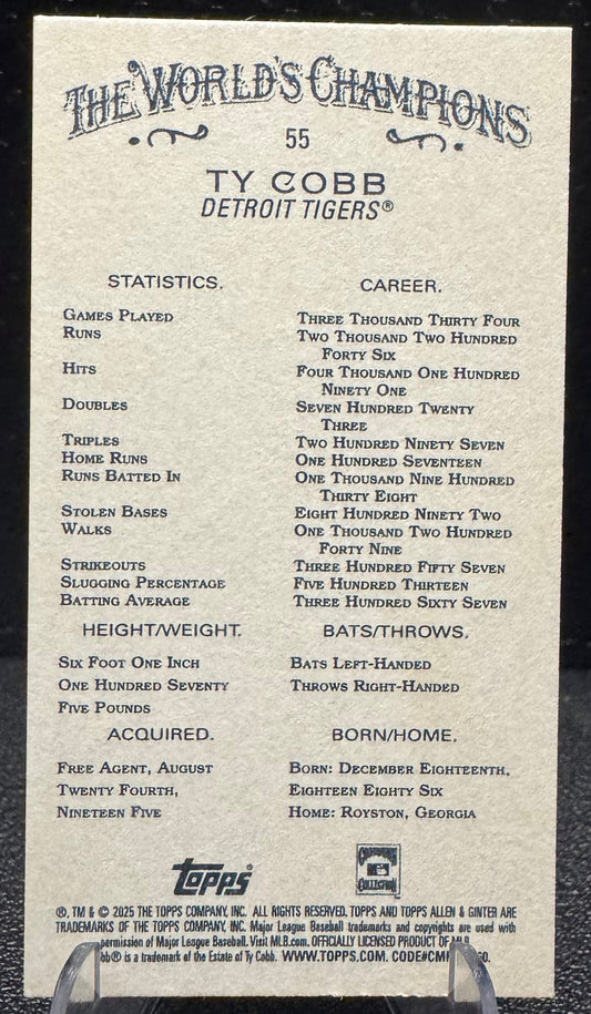 2025 Topps Allen & Ginter 55 Ty Cobb Mini Black Border - 787 Hobby House