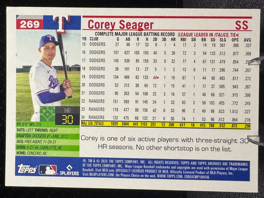 2025 Topps Archives 269 Corey Seager Texas Rangers - 787 Hobby House