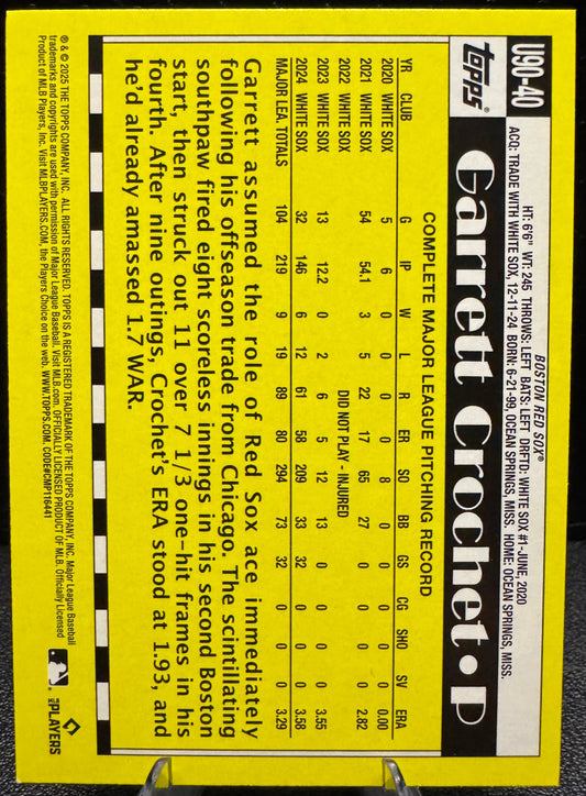 2025 Topps Update - 1990 Topps Baseball 35th Anniversary U90 - 40 Garrett Crochet Boston Red Sox - 787 Hobby House