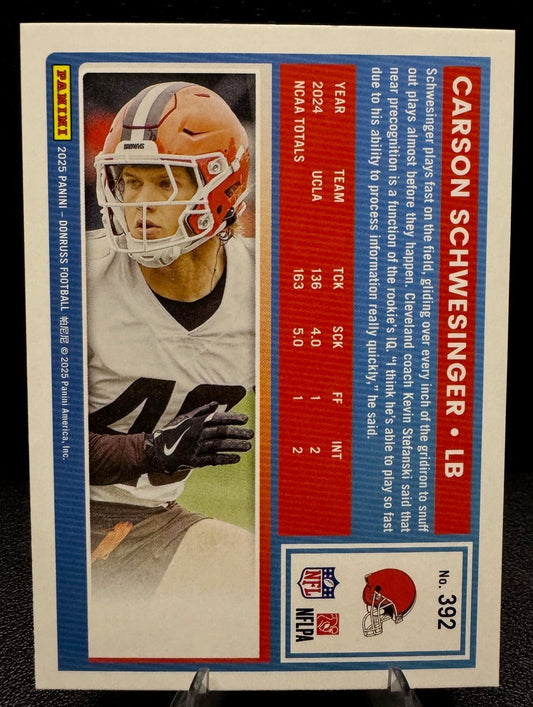 2025 Donruss 392 Carson Schwesinger RR RC Cleveland Browns - 787 Hobby House