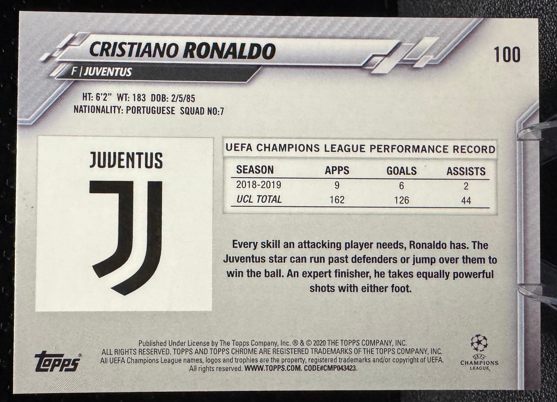  2019-20 Topps Chrome Sapphire UEFA Champions League Image Variations #100 Cristiano Ronaldo