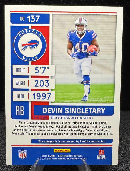 2019 Panini Contenders Cracked Ice 137A Devin Singletary AU RC 17/23 - 787 Hobby House