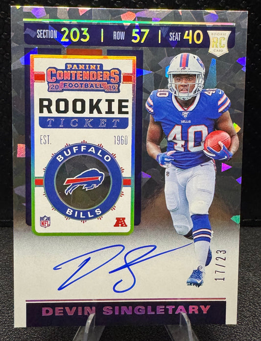 2019 Panini Contenders Cracked Ice 137A Devin Singletary AU RC 17/23 - 787 Hobby House