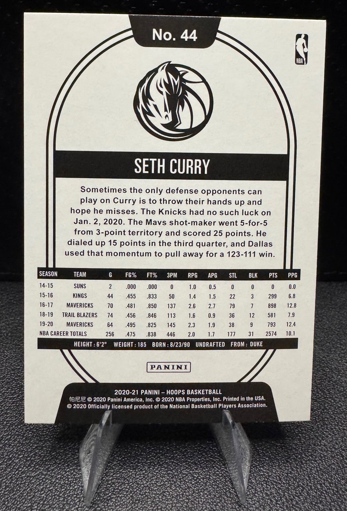 2020 - 21 Hoops 44 Seth Curry Hyper Blue Dallas Mavericks - 787 Hobby House
