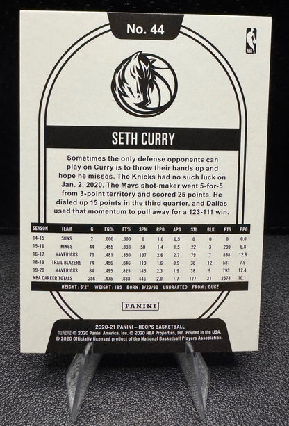 2020 - 21 Hoops 44 Seth Curry Hyper Blue Dallas Mavericks - 787 Hobby House