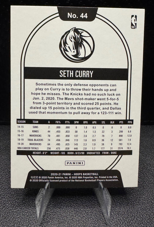 2020 - 21 Hoops 44 Seth Curry Hyper Blue Dallas Mavericks - 787 Hobby House