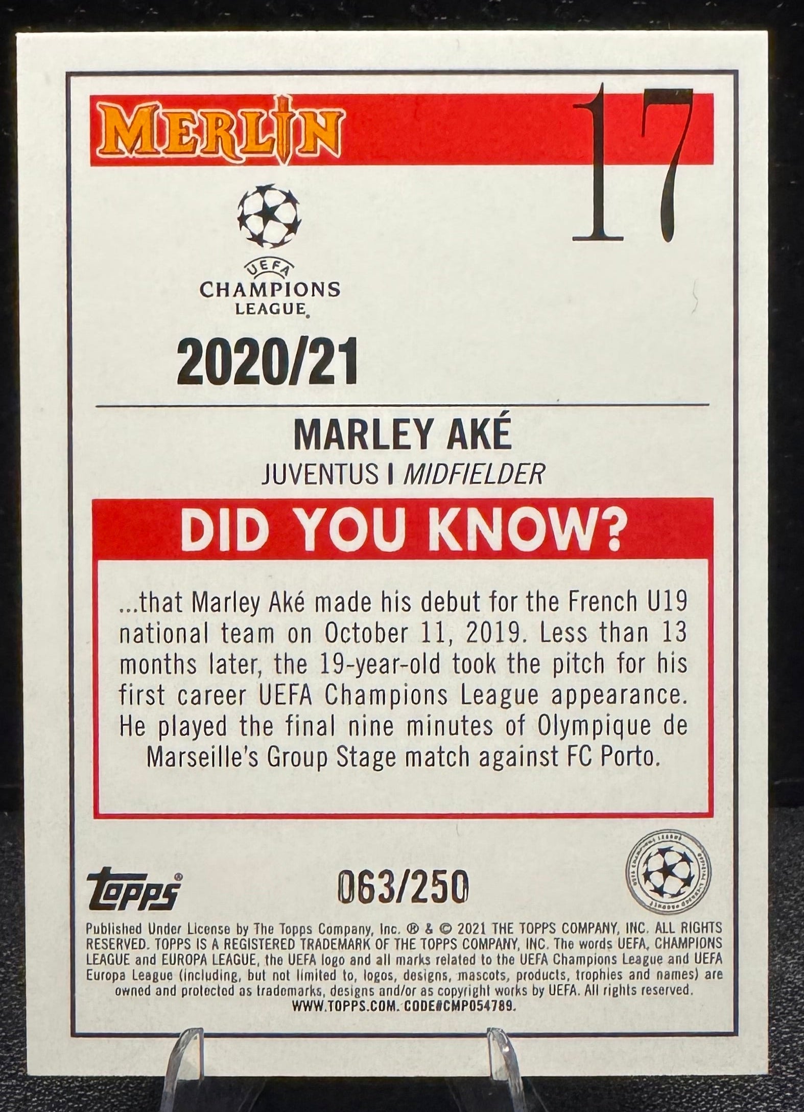 2020 - 21 Merlin UEFA Champions League Atomic Refractors 17 Marley Ake RC - 787 Hobby House