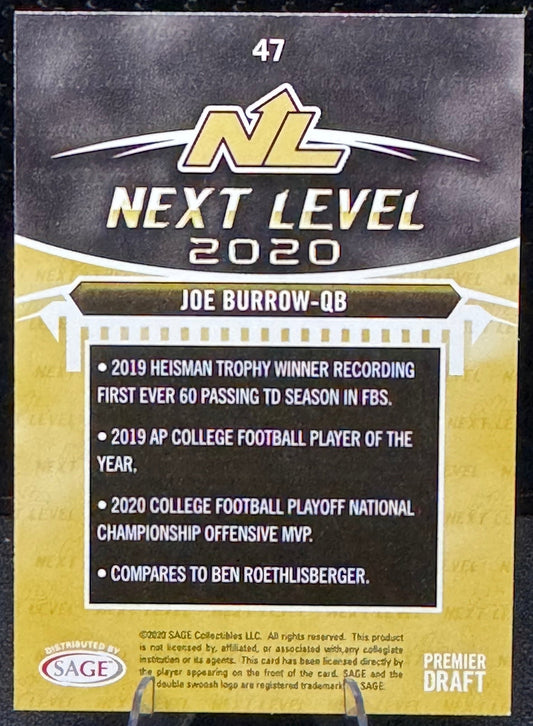 2020 Sage Hit Next Level #47 Joe Burrow RC Cincinnati Bengals - 787 Hobby House