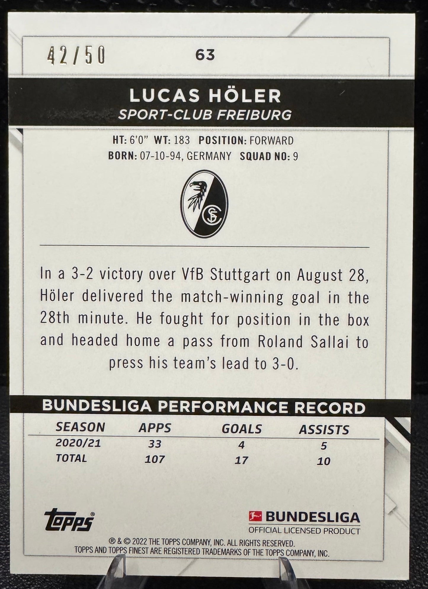 2021-22 Finest Bundesliga Gold Refractors 63 Lucas Holer 42/50 - 787 Hobby House