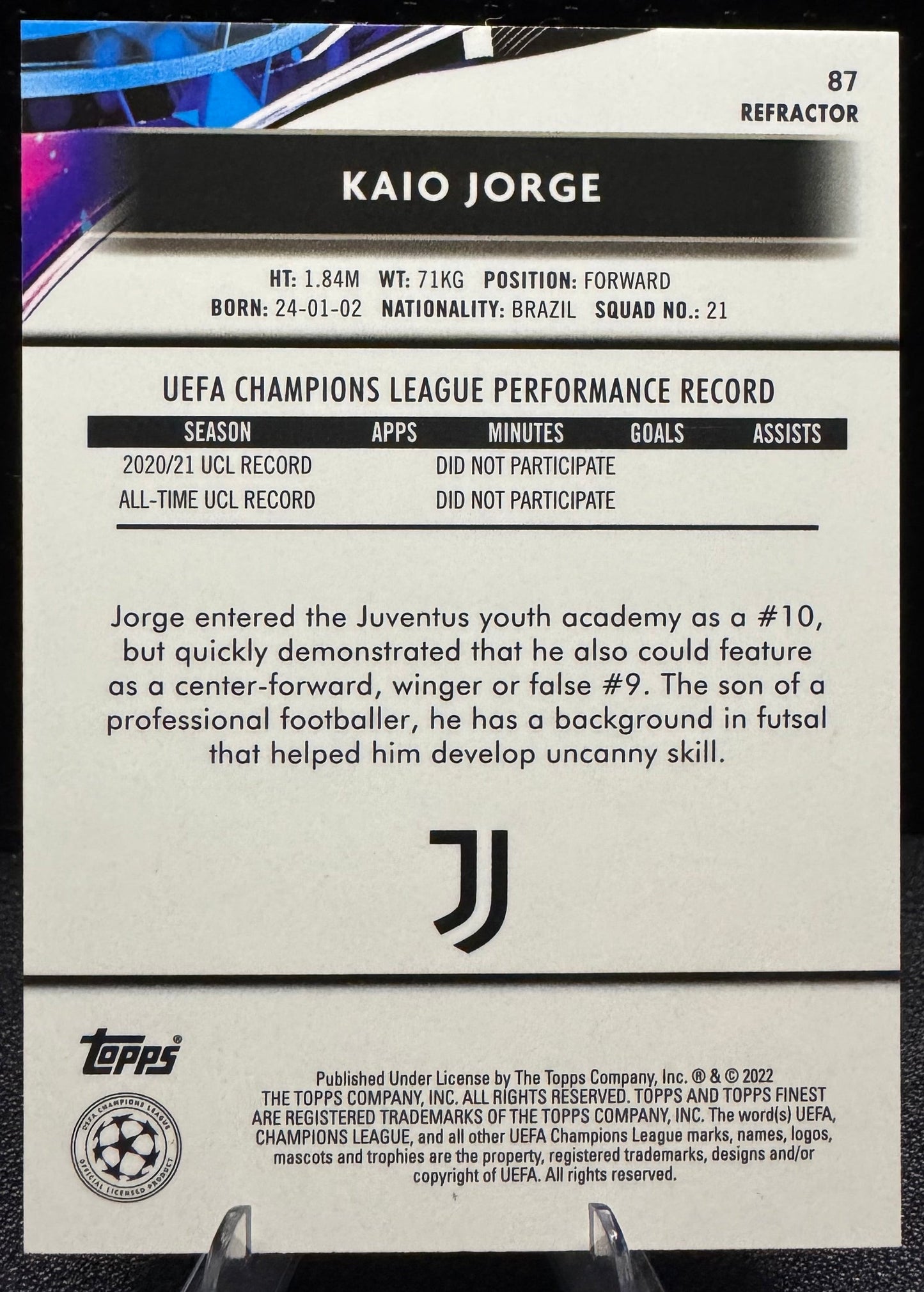 2021 - 22 Finest UEFA Champions League Refractors 87 Kaio Jorge RC Juventus - 787 Hobby House