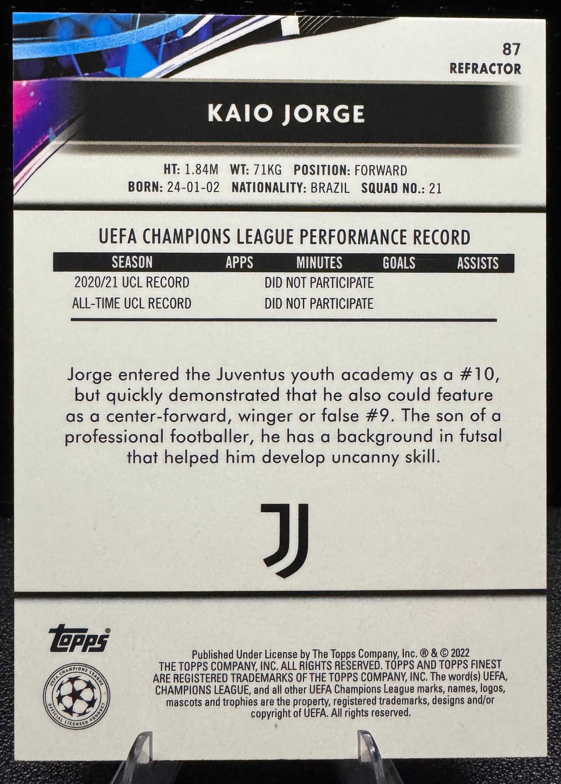 2021 - 22 Finest UEFA Champions League Refractors 87 Kaio Jorge RC Juventus - 787 Hobby House