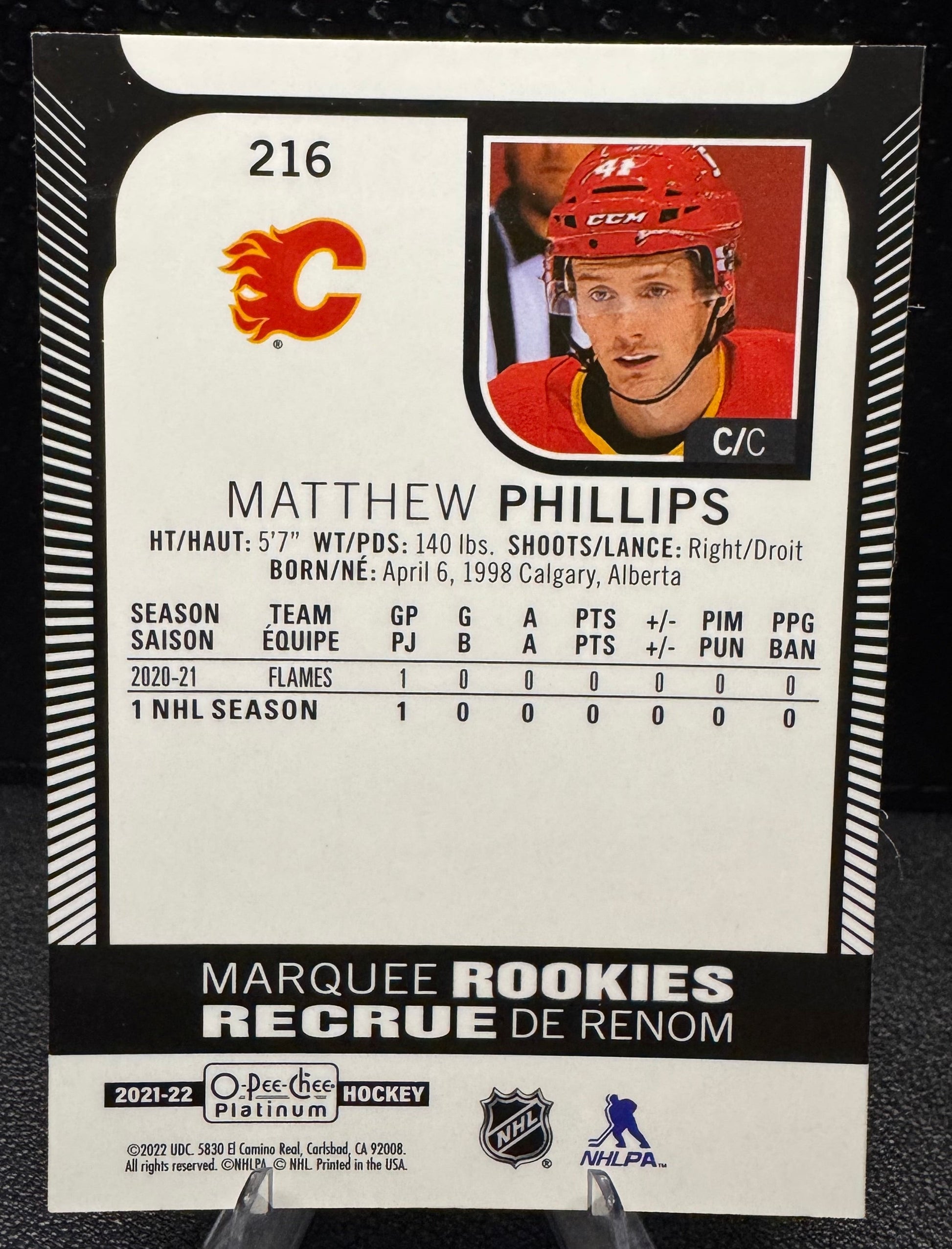 2021 - 22 O - Pee - Chee Platinum Marquee Rookies 216 Matthew Phillips RC - 787 Hobby House