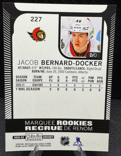 2021 - 22 O - Pee - Chee Platinum Marquee Rookies 227 Jacob Bernard - Docker RC - 787 Hobby House