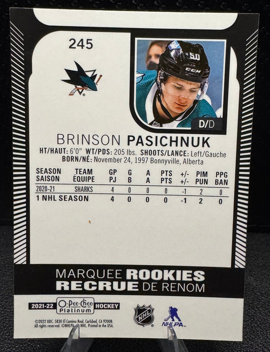 2021 - 22 O - Pee - Chee Platinum Marquee Rookies 245 Brinson Pasichnuk RC - 787 Hobby House