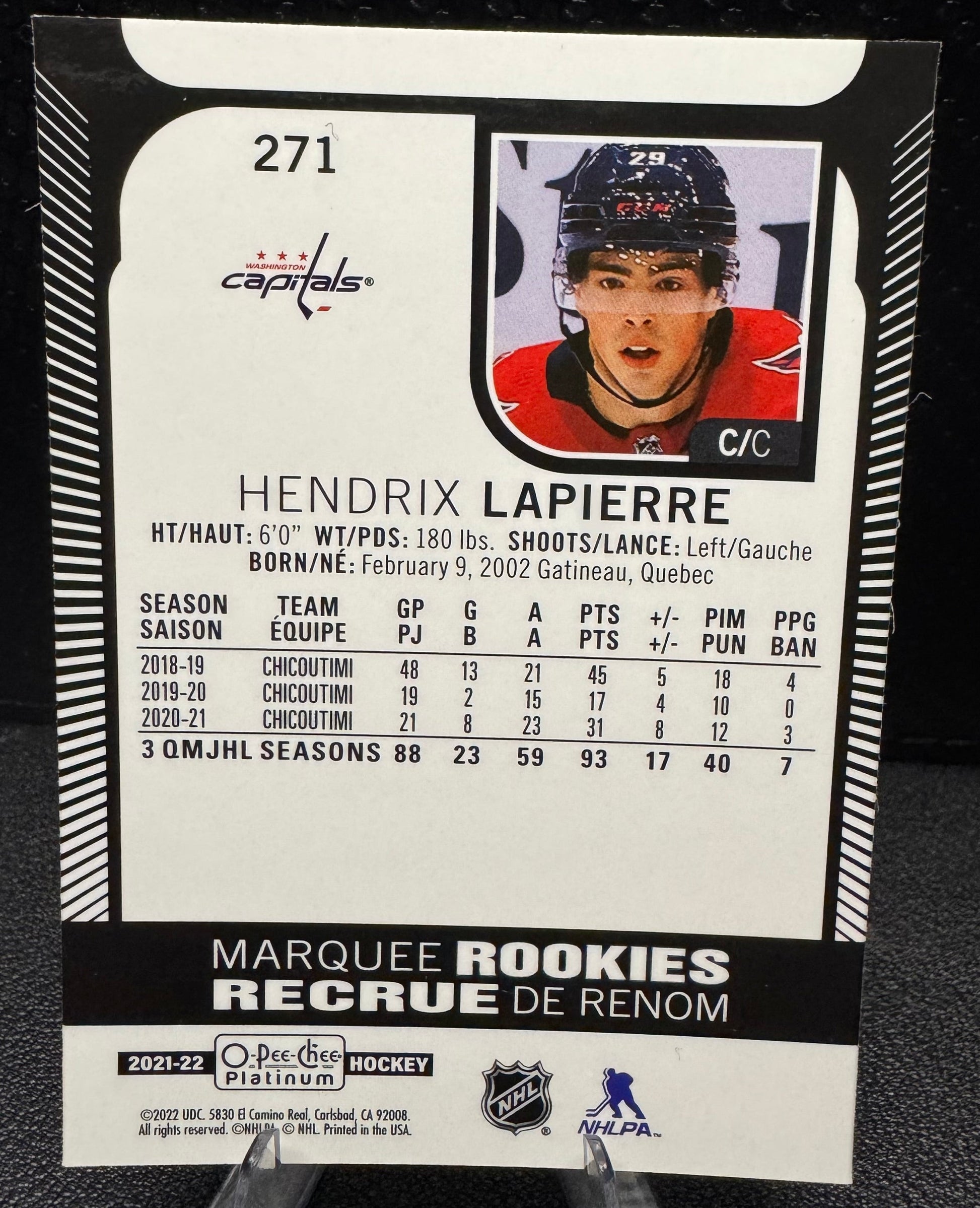 2021 - 22 O - Pee - Chee Platinum Marquee Rookies 271 Hendrix Lapierre RC - 787 Hobby House