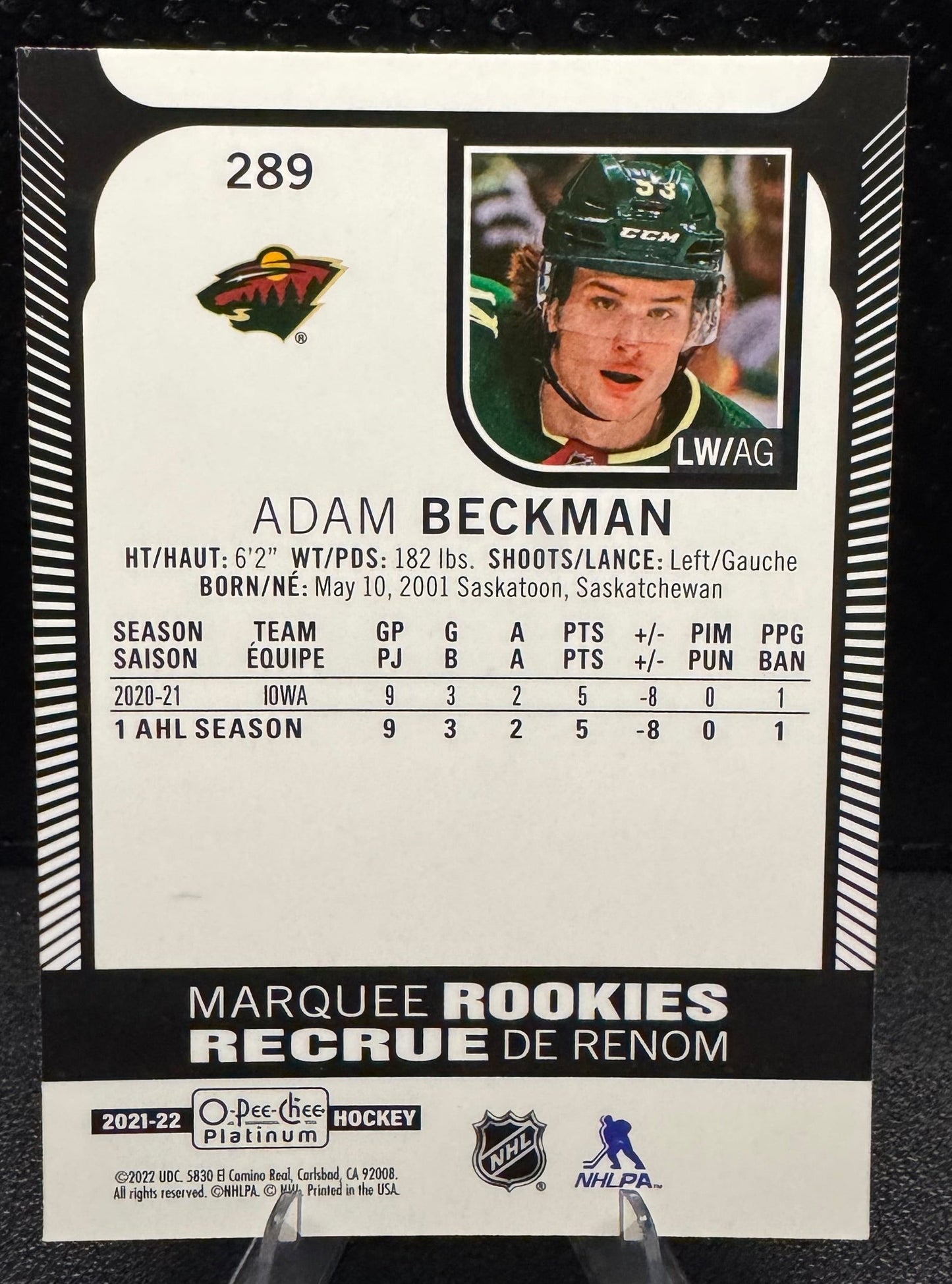 2021 - 22 O - Pee - Chee Platinum Marquee Rookies 289 Adam Beckman RC - 787 Hobby House