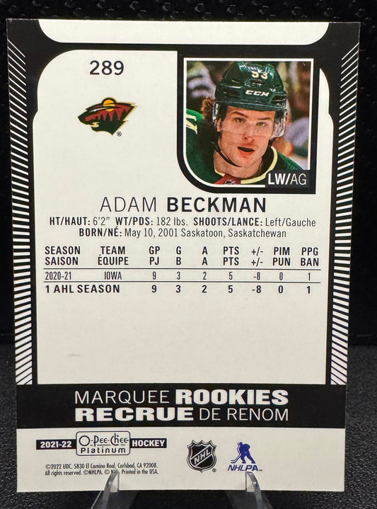 2021 - 22 O - Pee - Chee Platinum Marquee Rookies 289 Adam Beckman RC - 787 Hobby House