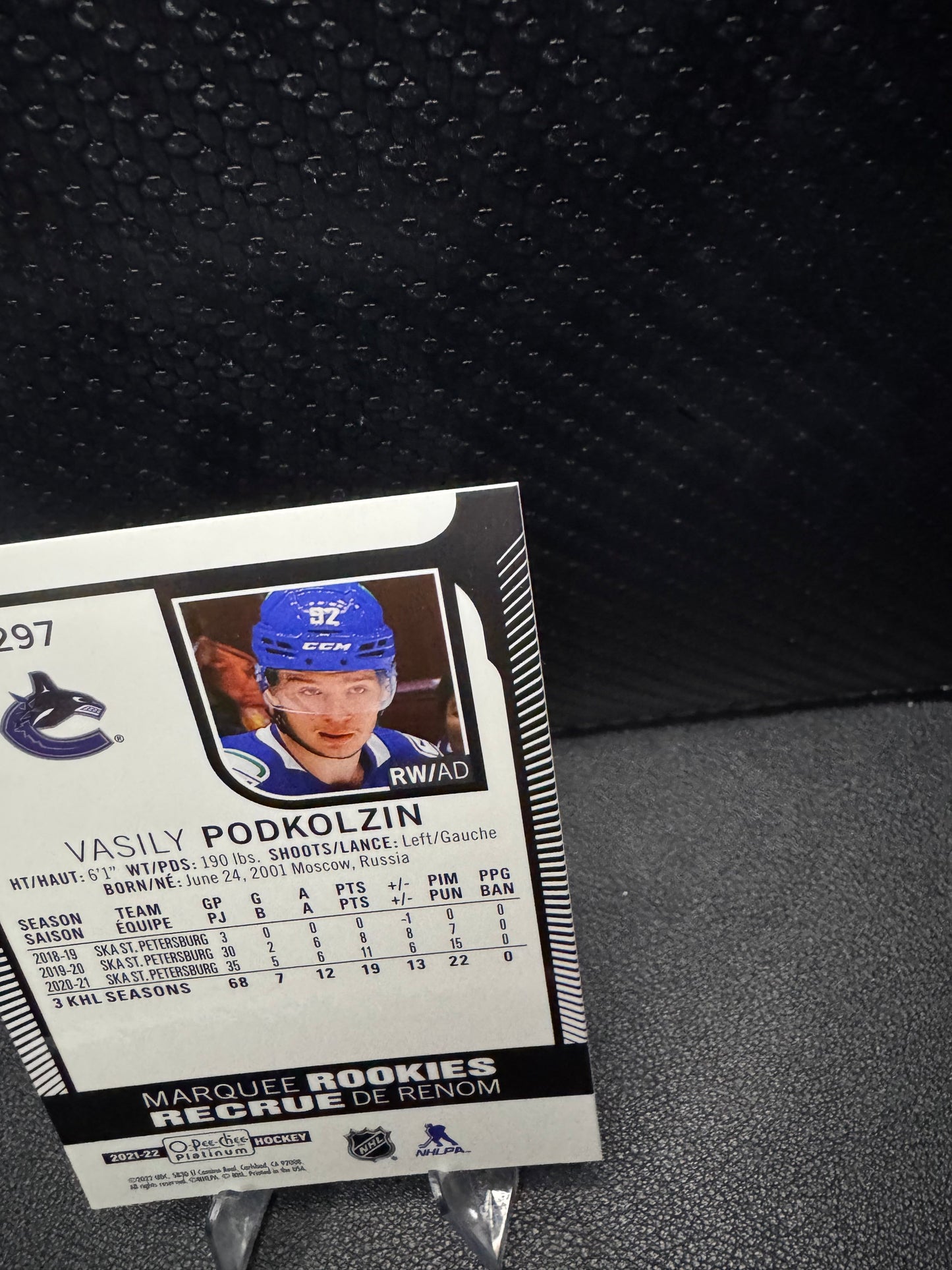 2021 - 22 O - Pee - Chee Platinum Marquee Rookies 297 Vasily Podkolzin RC - 787 Hobby House
