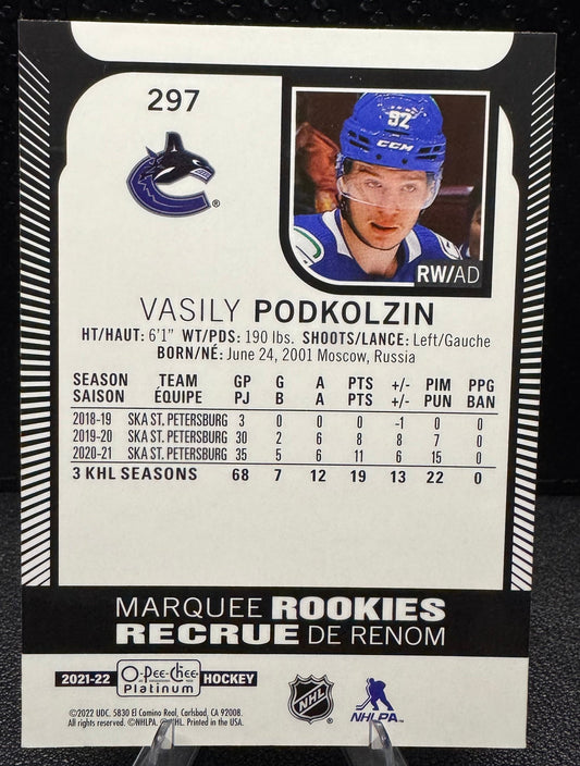 2021 - 22 O - Pee - Chee Platinum Marquee Rookies 297 Vasily Podkolzin RC - 787 Hobby House