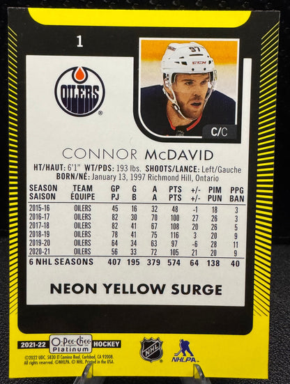 2021 - 22 O - Pee - Chee Platinum Neon Yellow Surge 1 Connor McDavid - 787 Hobby House