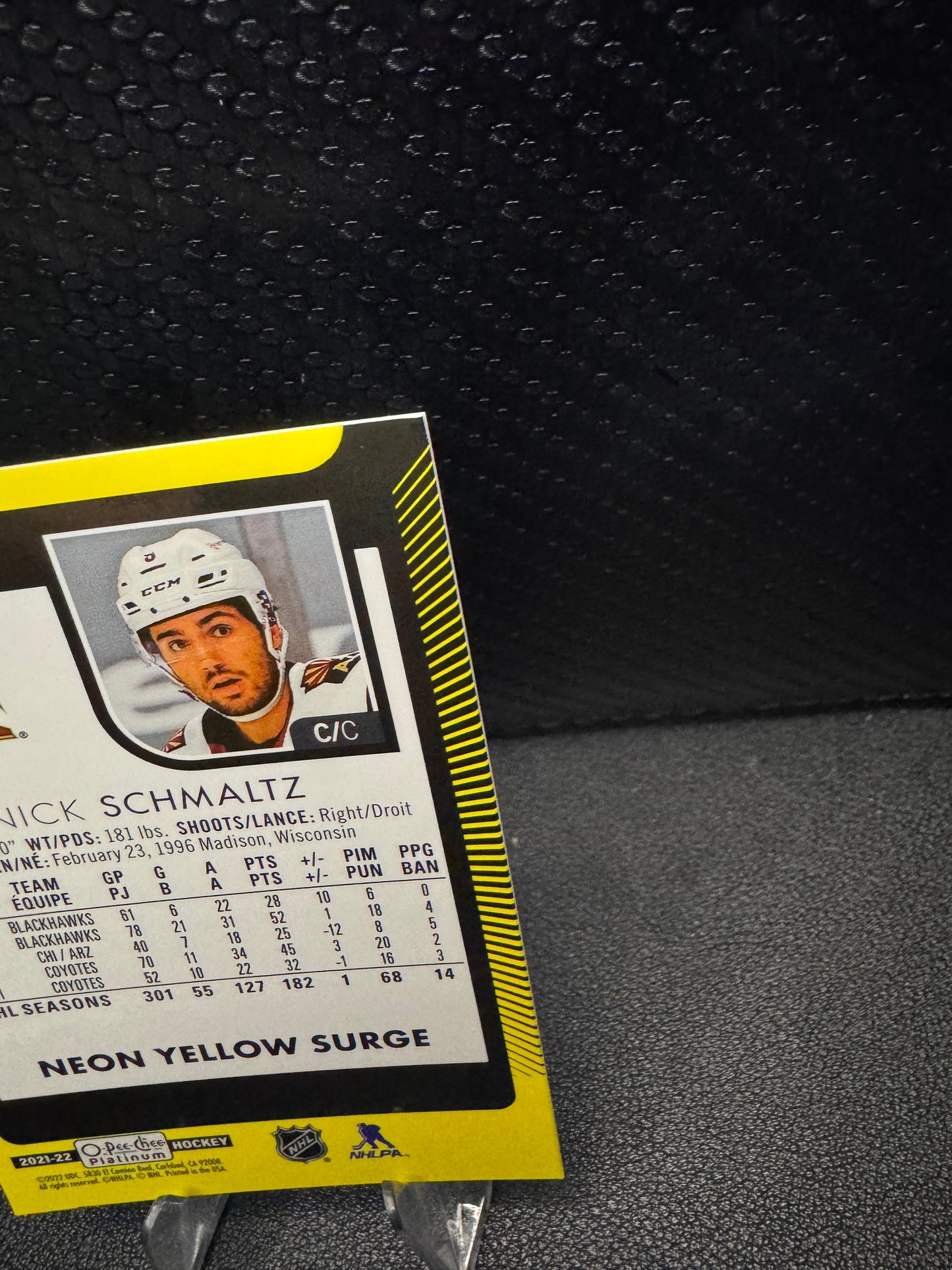 2021 - 22 O - Pee - Chee Platinum Neon Yellow Surge 119 Nick Schmaltz - 787 Hobby House