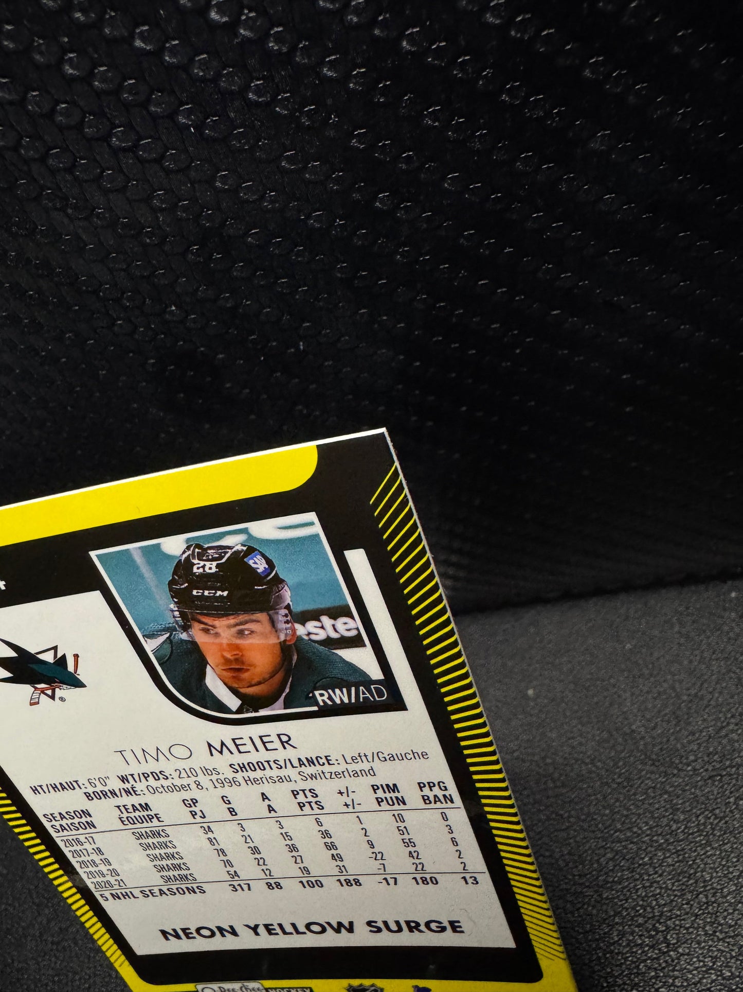 2021 - 22 O - Pee - Chee Platinum Neon Yellow Surge 154 Timo Meier - 787 Hobby House