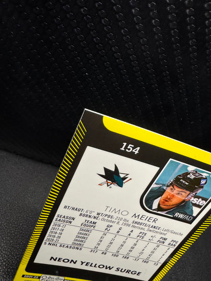 2021 - 22 O - Pee - Chee Platinum Neon Yellow Surge 154 Timo Meier - 787 Hobby House