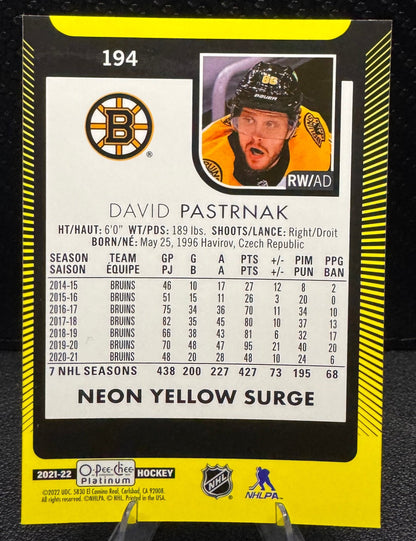 2021 - 22 O - Pee - Chee Platinum Neon Yellow Surge 194 David Pastrnak - 787 Hobby House