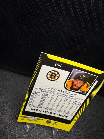2021 - 22 O - Pee - Chee Platinum Neon Yellow Surge 194 David Pastrnak - 787 Hobby House