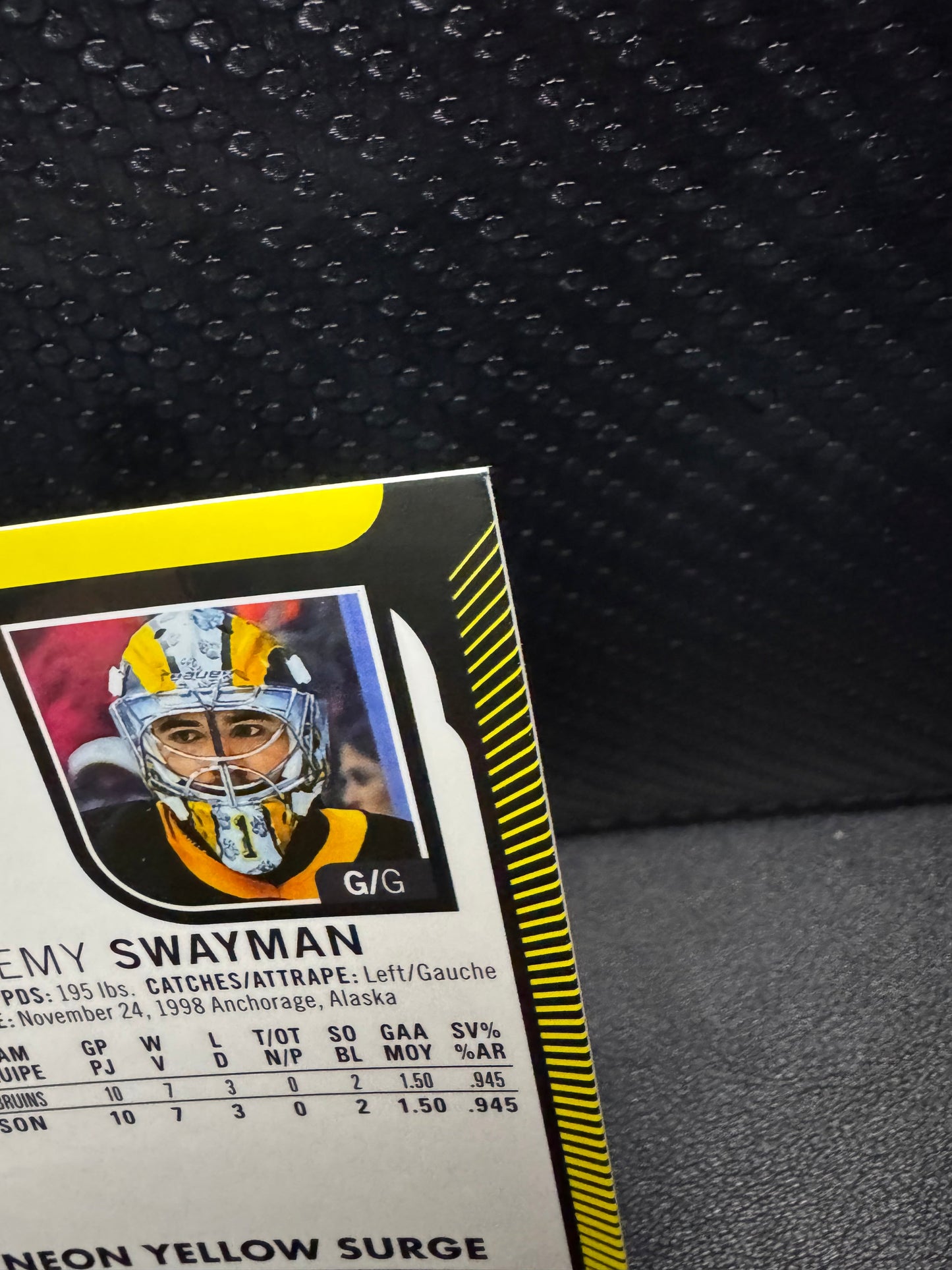 2021 - 22 O - Pee - Chee Platinum Neon Yellow Surge 205 Jeremy Swayman RC - 787 Hobby House