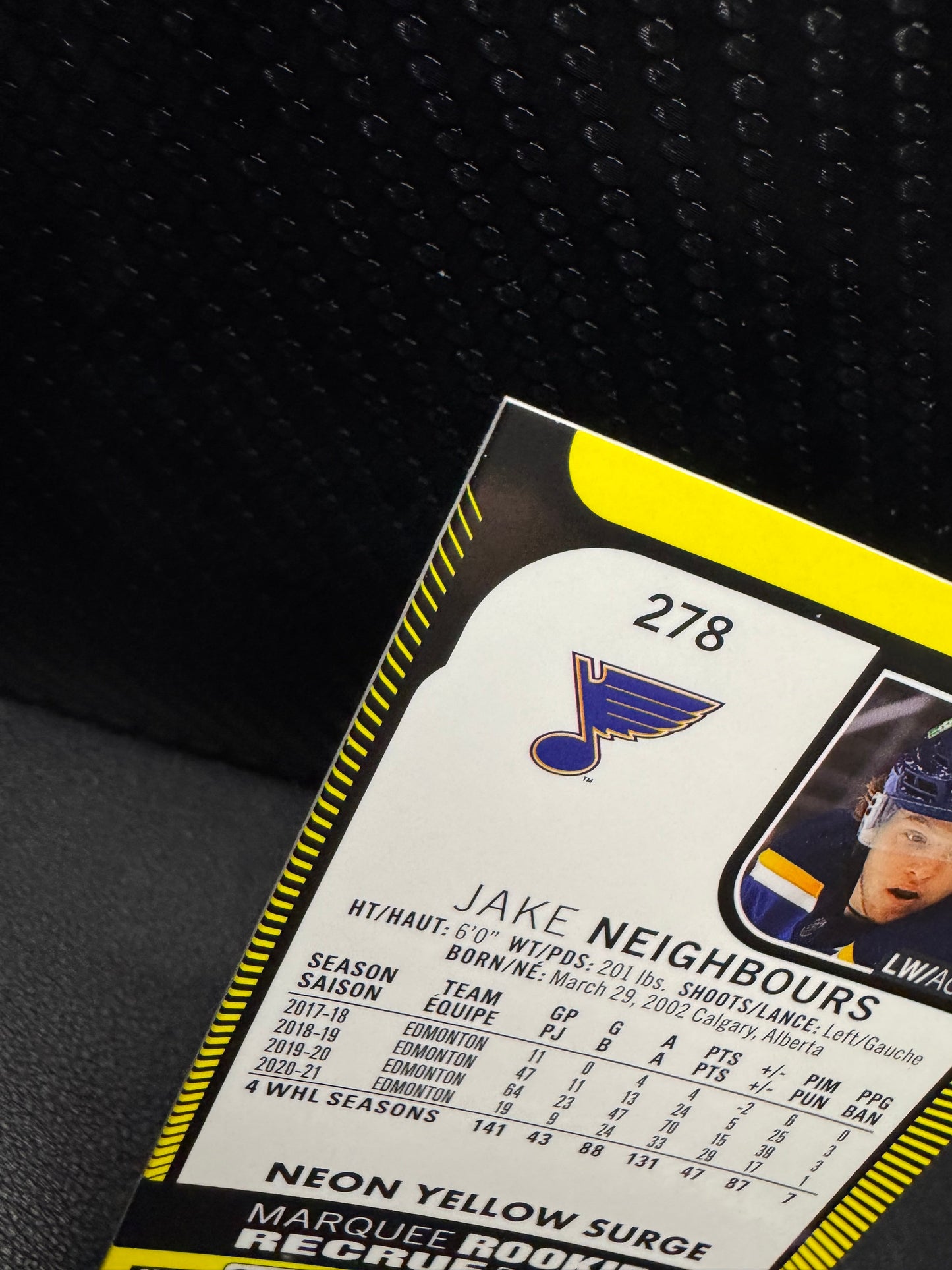 2021 - 22 O - Pee - Chee Platinum Neon Yellow Surge 278 Jake Neighbours RC - 787 Hobby House