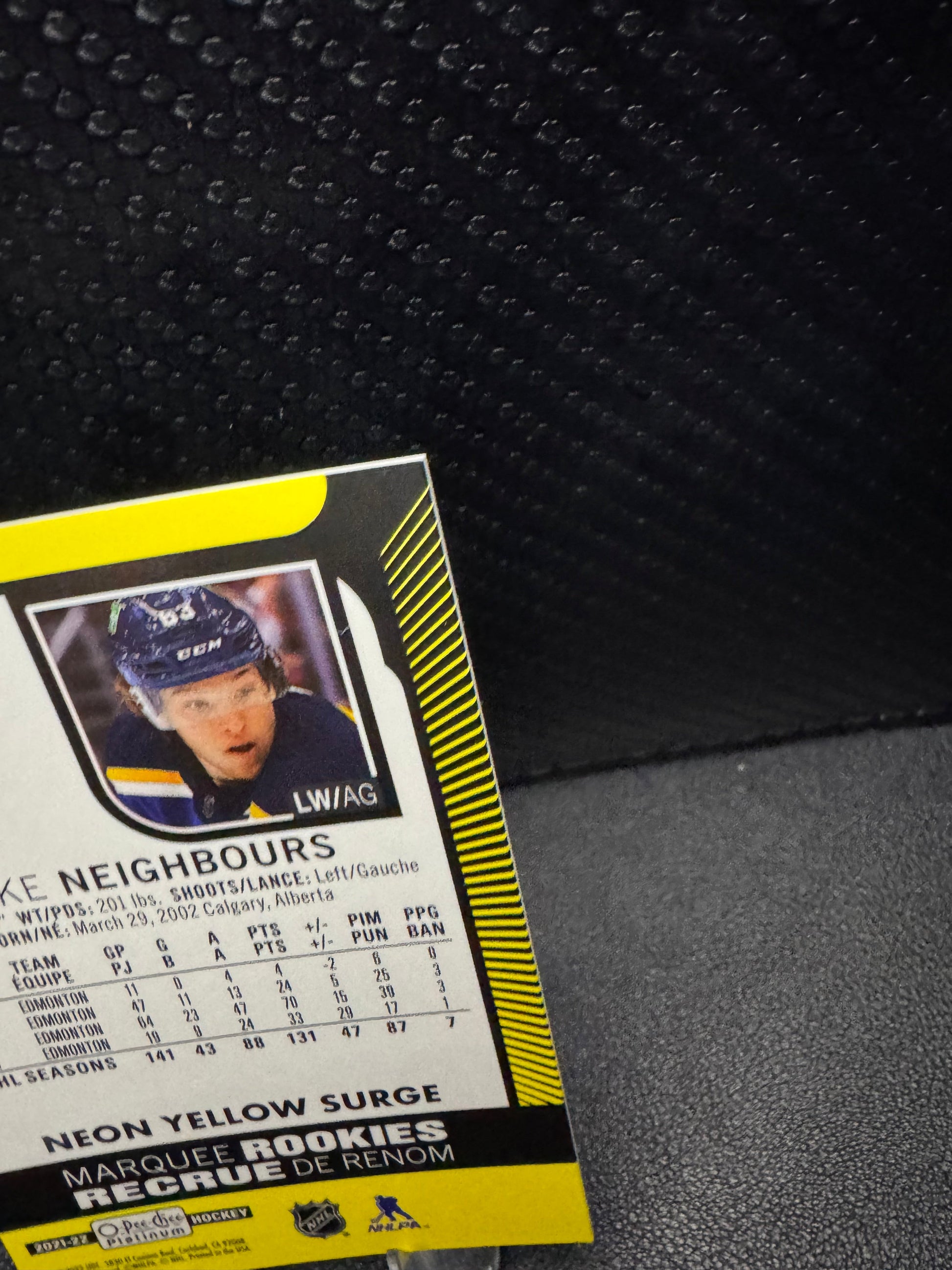 2021 - 22 O - Pee - Chee Platinum Neon Yellow Surge 278 Jake Neighbours RC - 787 Hobby House