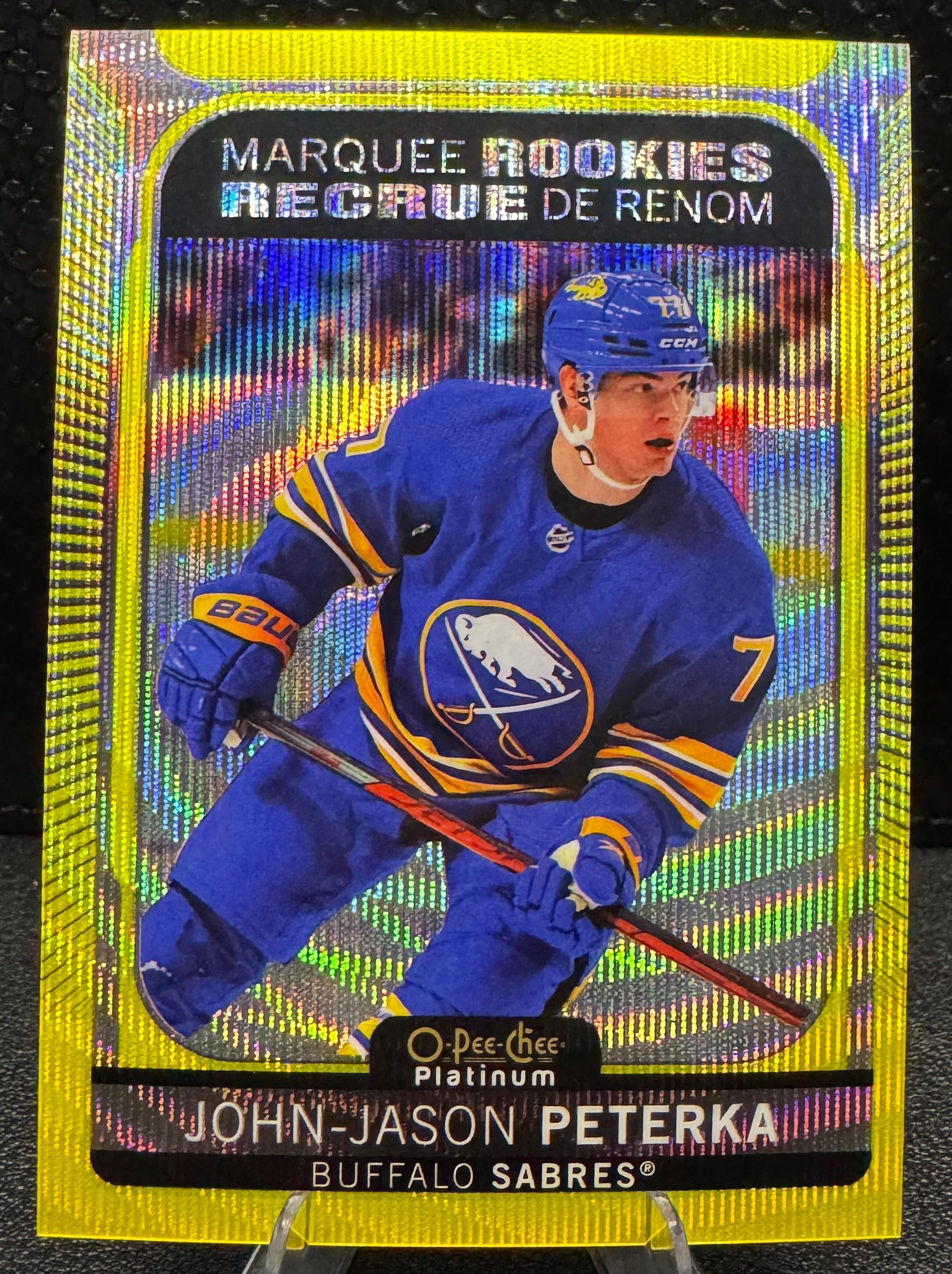 2021 - 22 O - Pee - Chee Platinum Neon Yellow Surge 299 John - Jason Peterka RC - 787 Hobby House