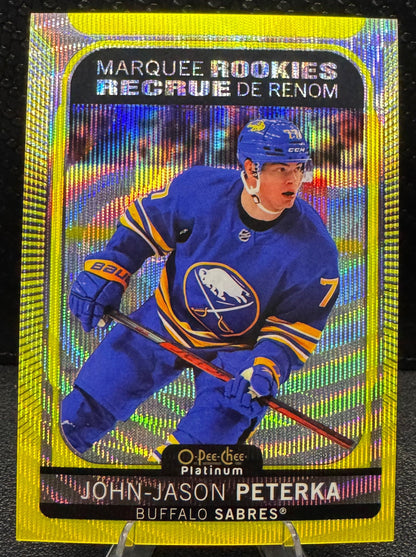 2021 - 22 O - Pee - Chee Platinum Neon Yellow Surge 299 John - Jason Peterka RC - 787 Hobby House